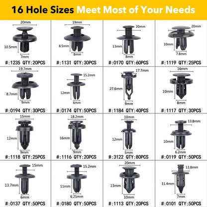 Set of 645 Car Body Plastic Fasteners for Universal Vehicles