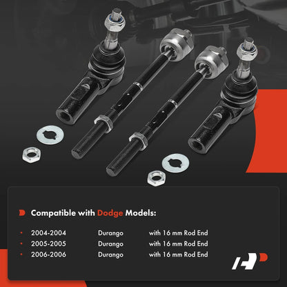 Set of 4 Front Inner & Outer Tie Rod Ends for Dodge Durango (2004–2006) 52855190AA, 52855190AB, 52855190AC