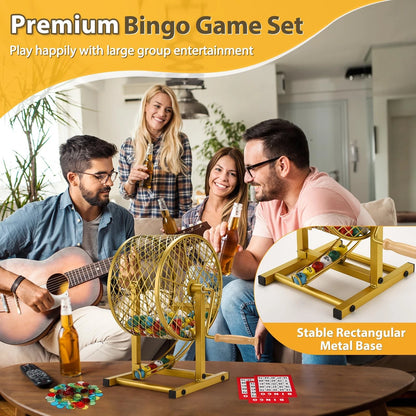 Set of 4 Bingo Game Sets with Steel Cage, 12.6" Tall, Gold