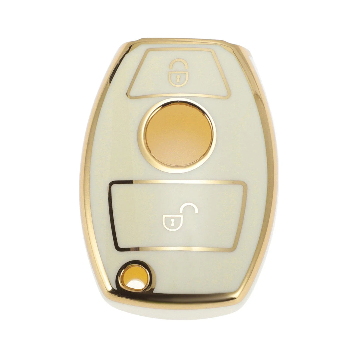 TPU Silicone Car Key Case for Mercedes-Benz (2 Buttons) - White/Gold Edge