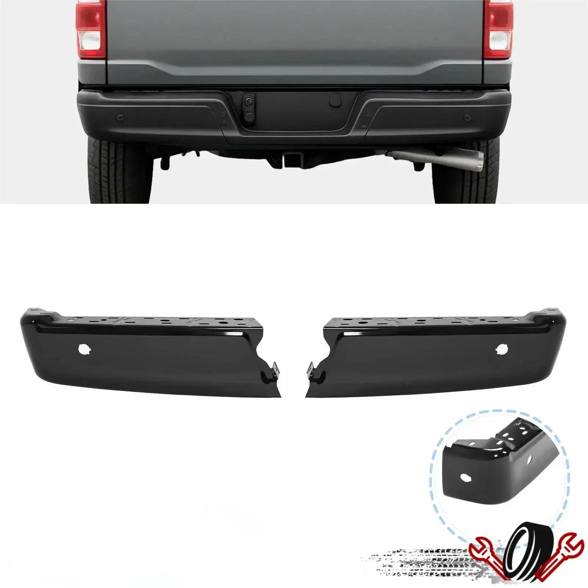 Set of 2 Rear Bumper Ends with Sensor Holes for Ford F-150 (2021–2023)