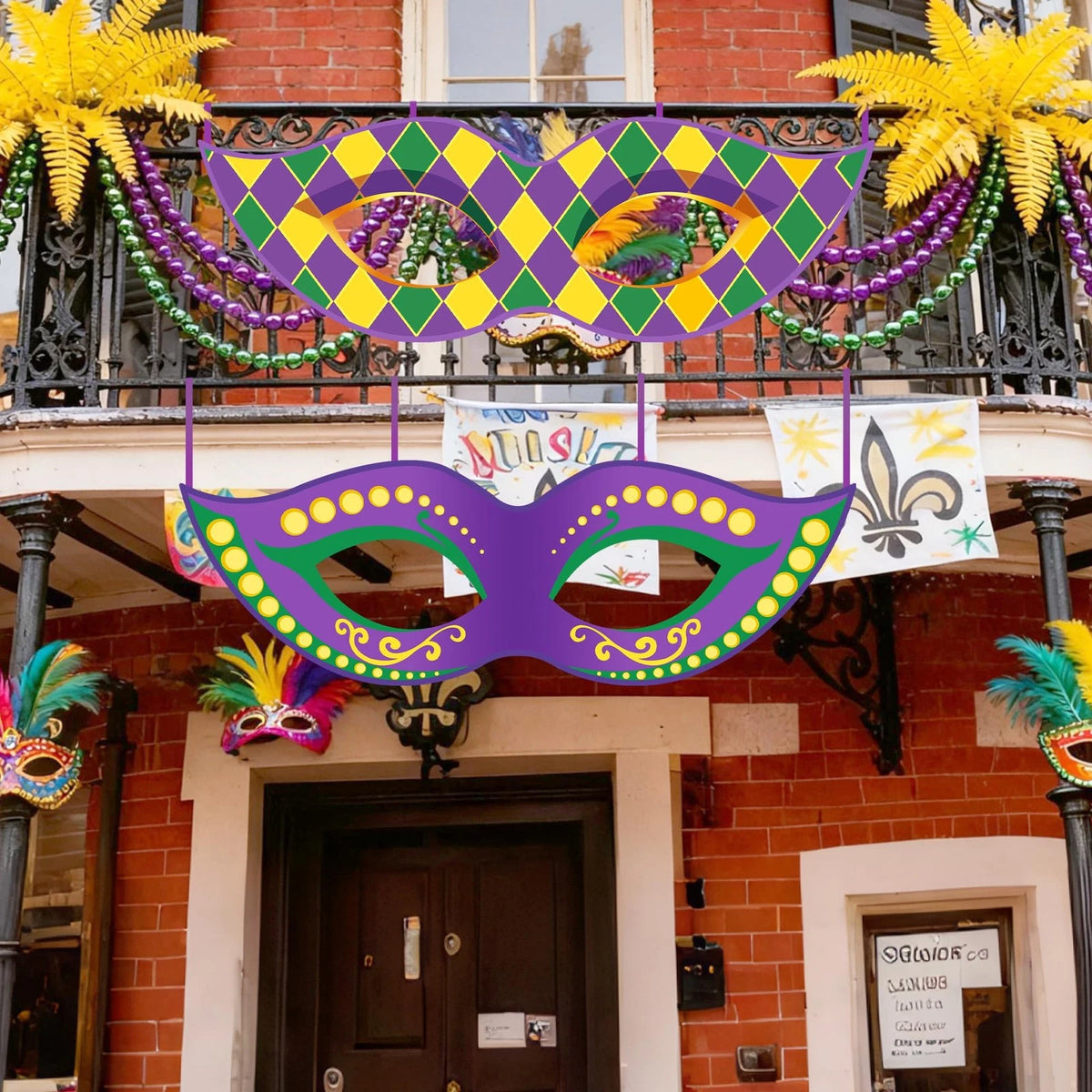 2X Mardi Gras Mask Banner for Porch Sign
