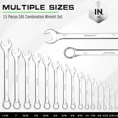 15-Piece SAE Wrench Set for Automotive Repair (No Specific Part Numbers)