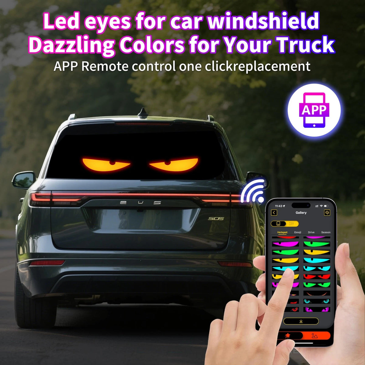 2X LED Eyes for Car Windshield (15"x4", Multi-Color)