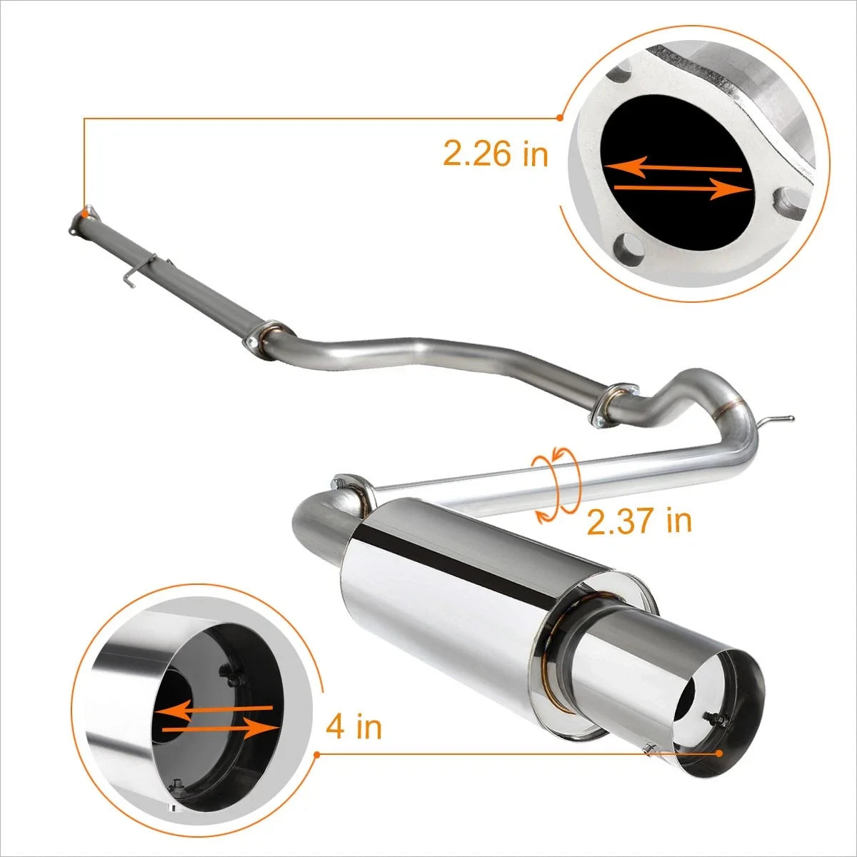 4" Round Tip Catback Exhaust System for Honda Civic ED 1989–1991