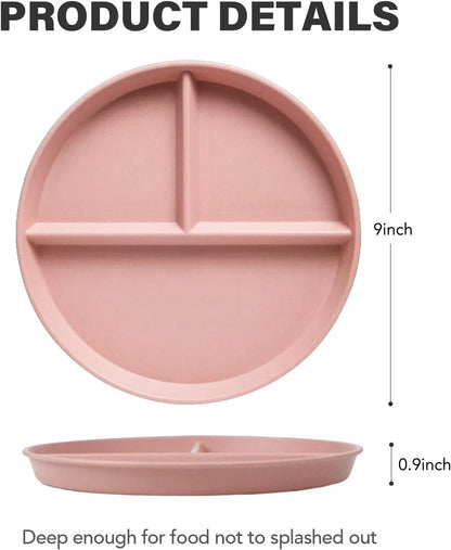 4X 9 Inch Unbreakable Divided Plates for Kids & Adults, Dishwasher Safe