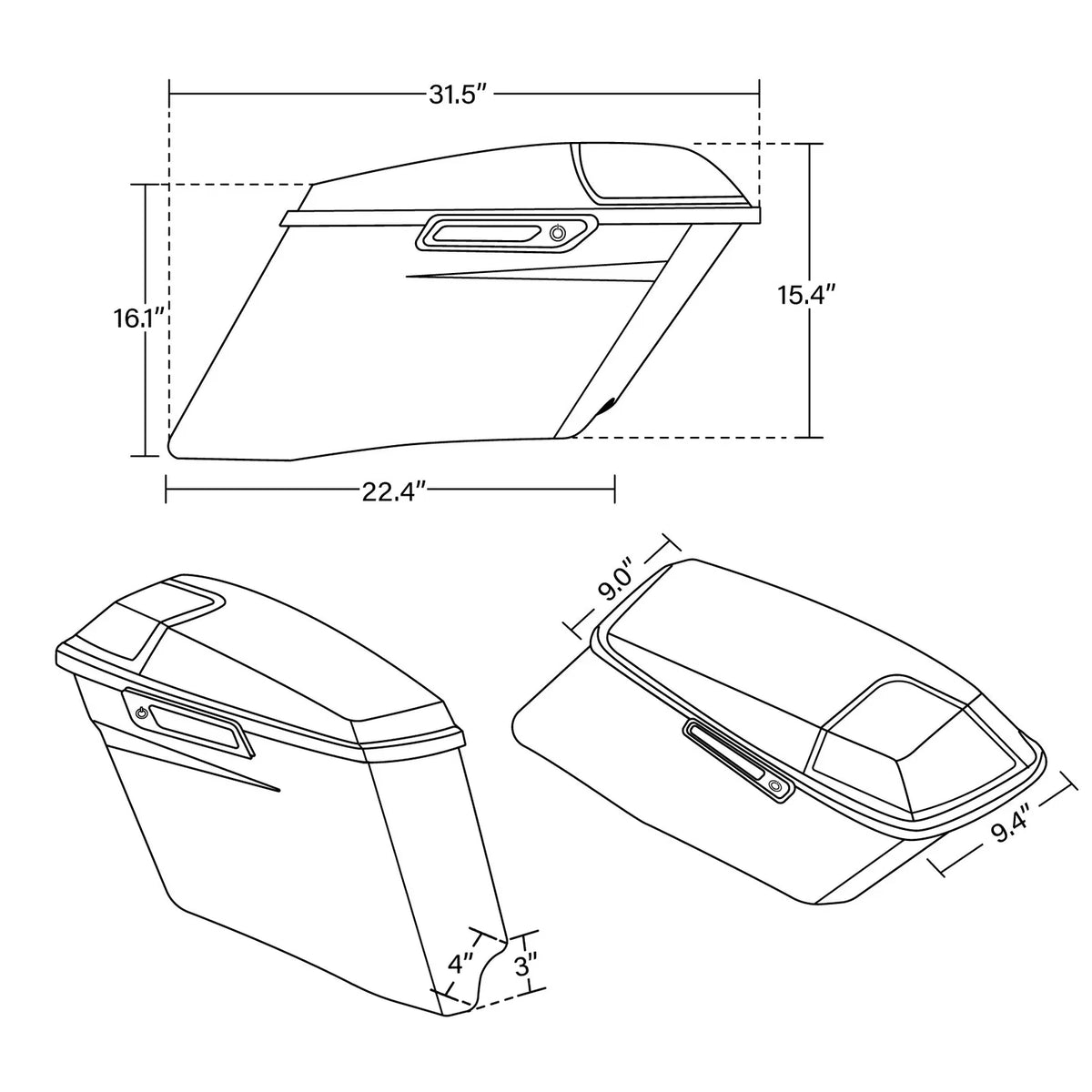 4" Extended Hard Saddlebags for Harley Touring Road King Glide (2014–Present)
