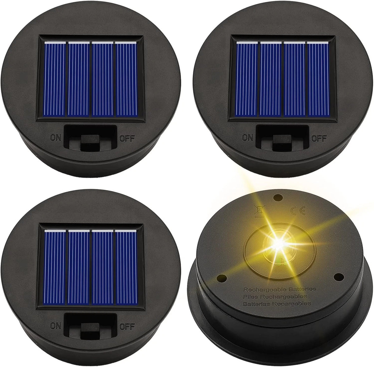 4X Solar Light Replacement Tops for Garden Lanterns (3.31 Inch, Waterproof, LED)