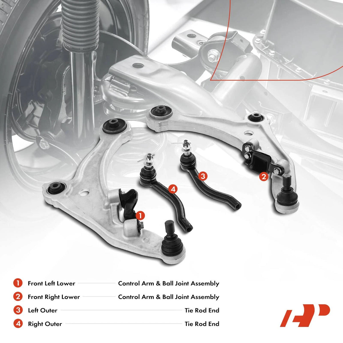 Set of 4 Front Lower Control Arm Ball Joints Tie Rod for Nissan Maxima (2009–2014) - 545019N00A, 545009N00A, K622059, K622054, ES800357, ES800358
