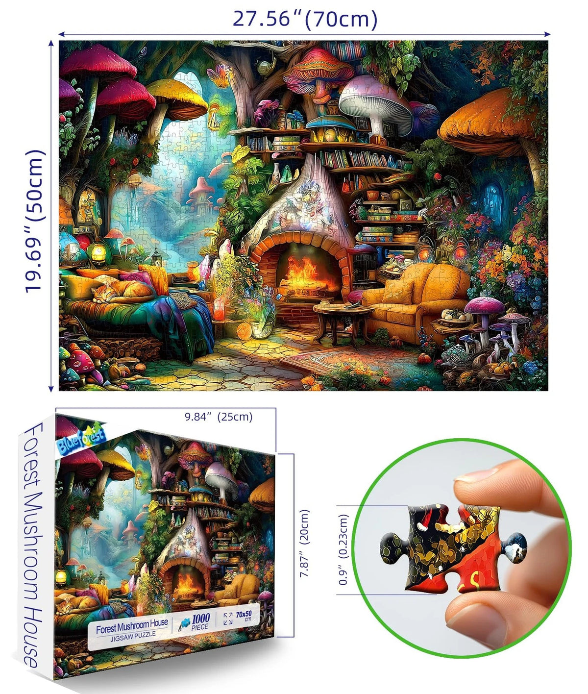 1000 Piece Jigsaw Puzzle for 27.5" X 19.7" Forest Mushroom House