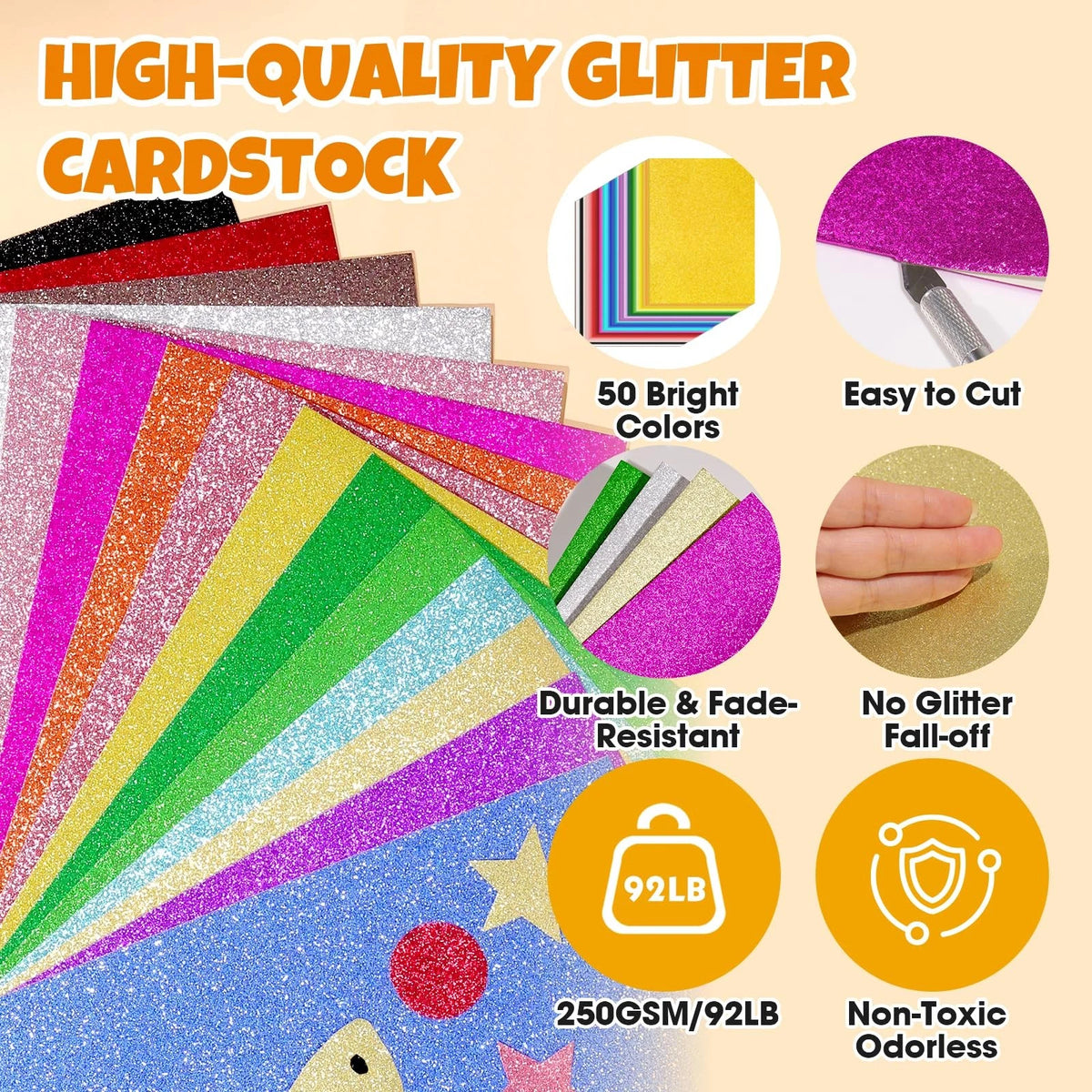 300 Sheets Glitter Cardstock for Crafting (8.5" x 11")