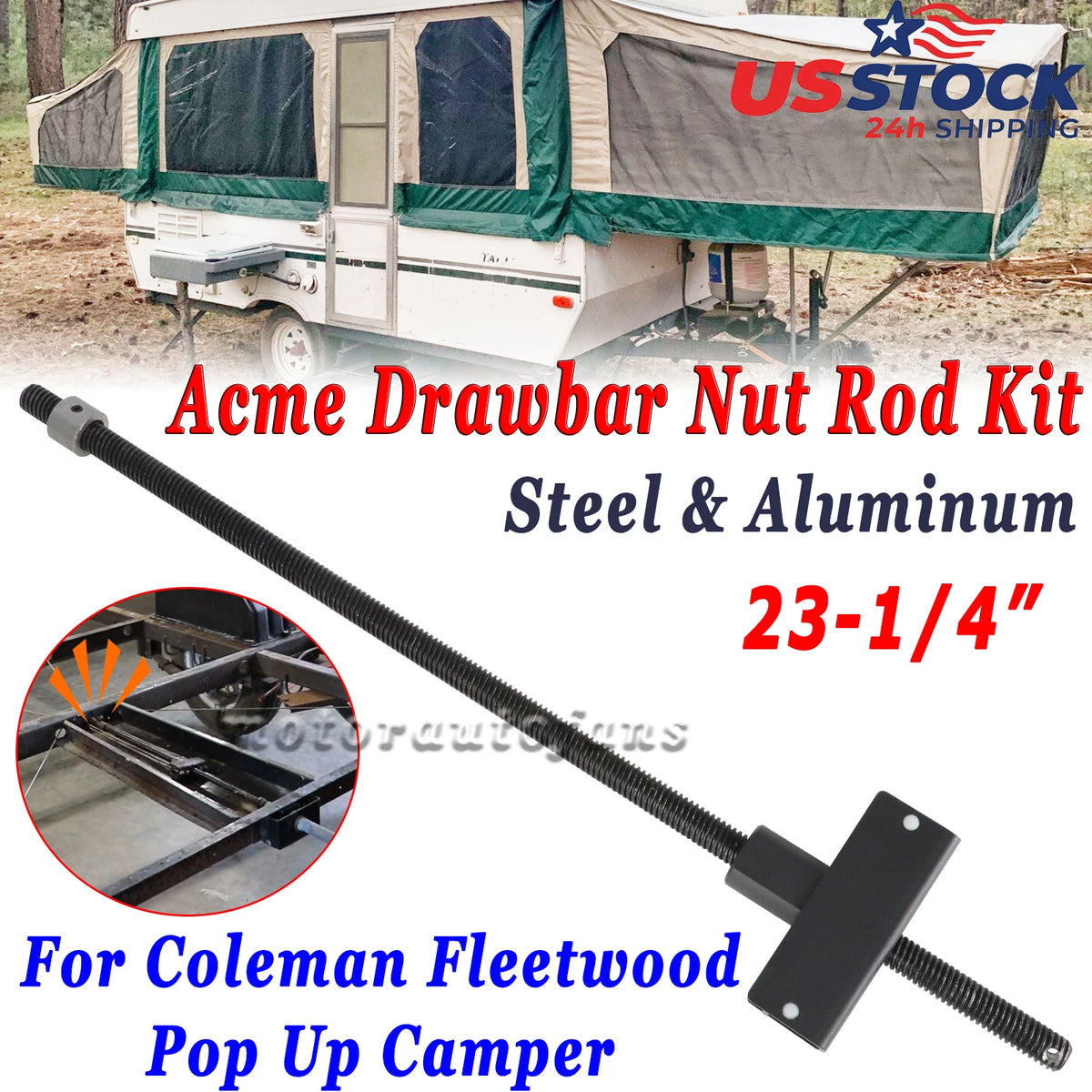 Whiffle Tree Drawbar Nut & Rod for Coleman Fleetwood Pop Up Camper
