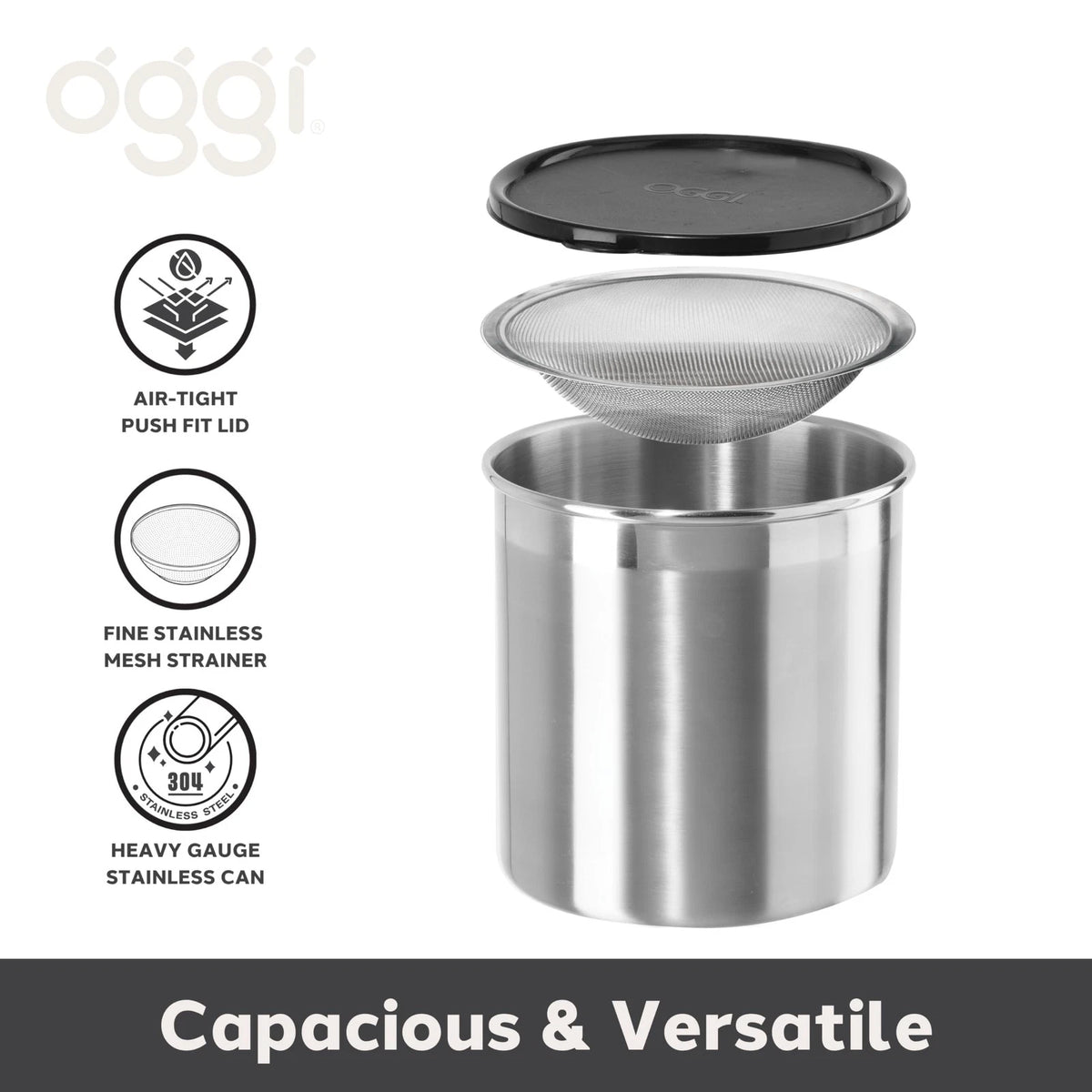 4 Quart Stainless Steel Jumbo Grease Container for Oggi