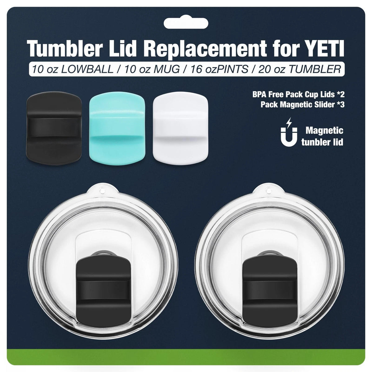 Set of 2 Magnetic Tumbler Lids for YETI 20 oz (BPA Free, Black)