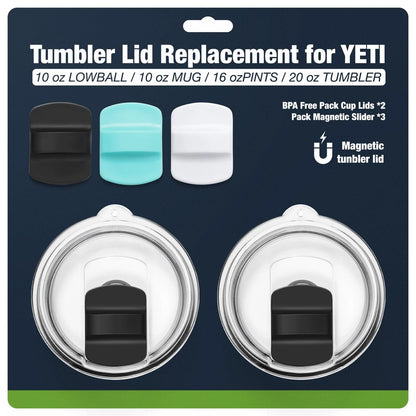 Set of 2 Magnetic Tumbler Lids for YETI 20 oz (BPA Free, Black)