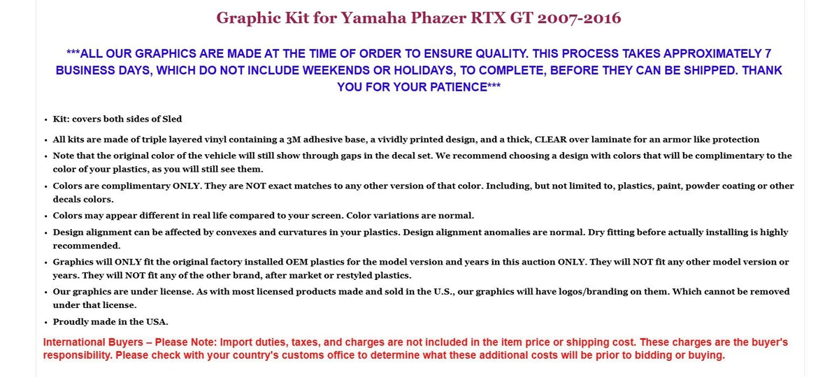 Sled Graphic Stickers Decals for Yamaha Phazer RTX GT (2007–2016)