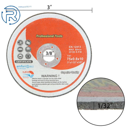 25 Pack Cut-off Wheel Discs for Metal & Stainless Steel (3"× 1/32"× 3/8")