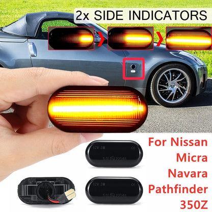 Set of 2 Side Marker Lights for Nissan 350Z Pathfinder Navara D40 (2005–2015) Smoked