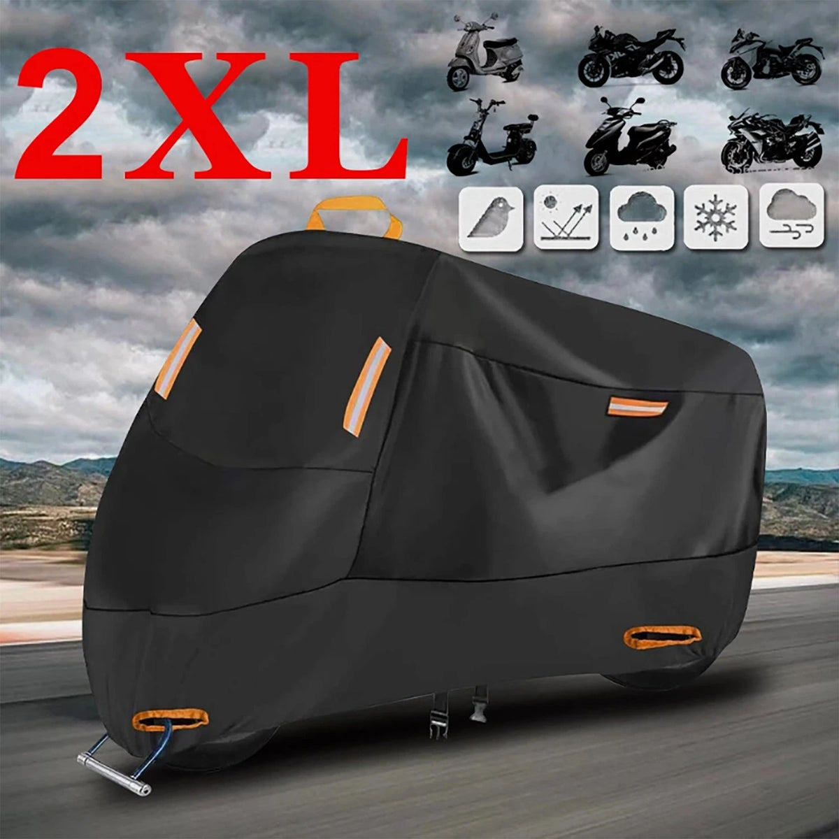 2X Waterproof Heavy Duty Motorcycle Cover for Winter Outside Storage
