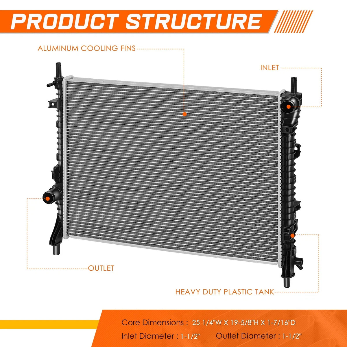 Aluminum Cooling Radiator for Ford Mustang (2015–2023) DPI-13486
