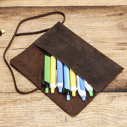 Retro Crazy Horse Leather Roll Up Pencil Case for Sunglasses Storage