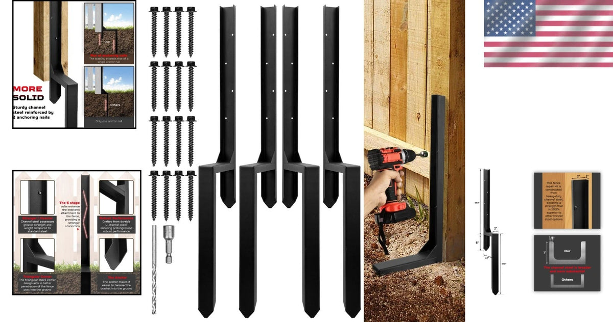 Set of 4 Heavy Duty Steel Fence Post Repair Kit with Anti-Rust Coating