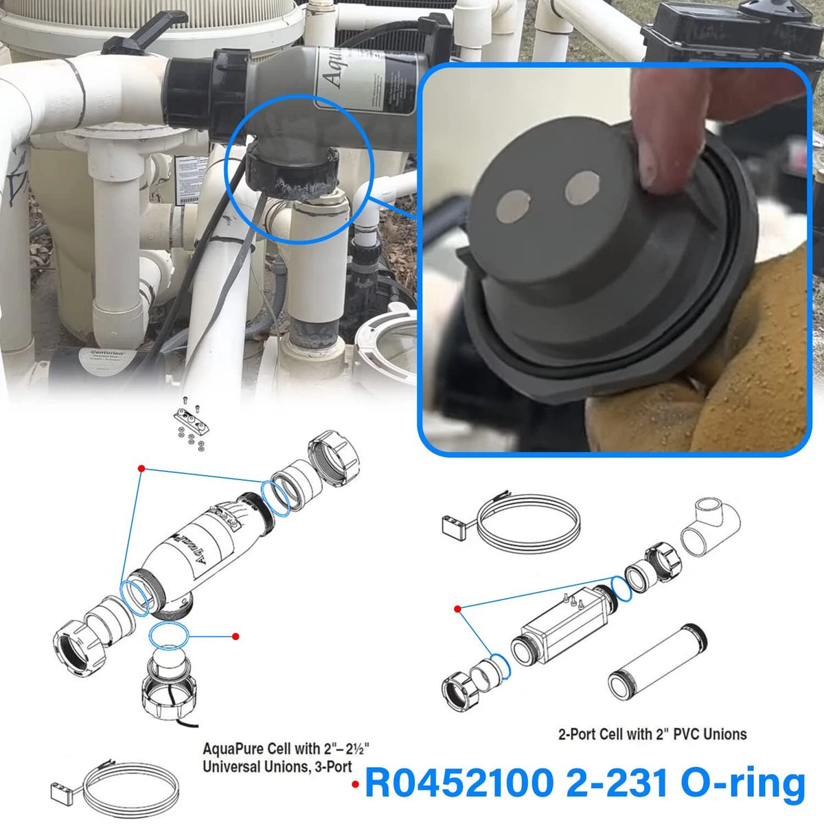 3X O-Rings for AquaPure PLC1400 & 700 / Zodiac Jandy Nature2