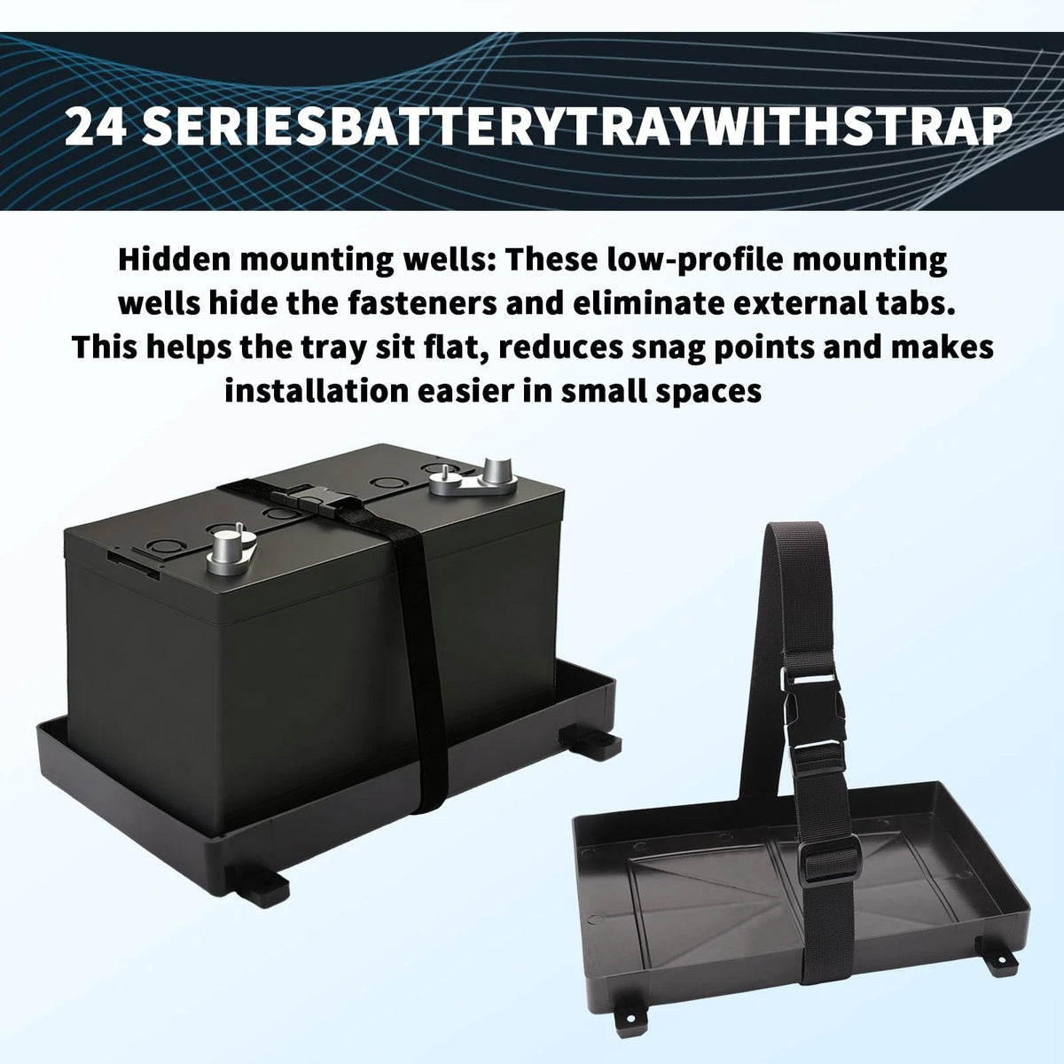 Group 24 Battery Tray for Automotive, Marine, Boat, RV (24 Series)
