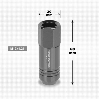 Set of 20 M12X1.25 Gunmetal JDM Open End Conical Wheel Lug Nuts + Extensions 20mm