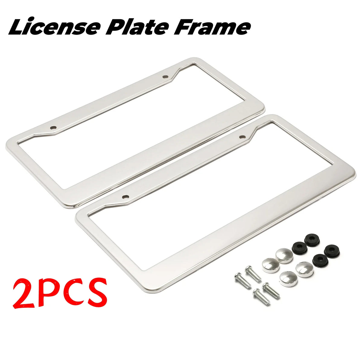 2X Chrome Stainless Steel License Plate Frame Tag Cover with Screws