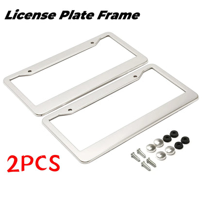 2X Chrome Stainless Steel License Plate Frame Tag Cover with Screws