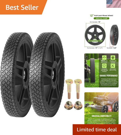 2X Durable PVC 12-Inch Lawn Mower Wheels for Universal Fit Garden Tools