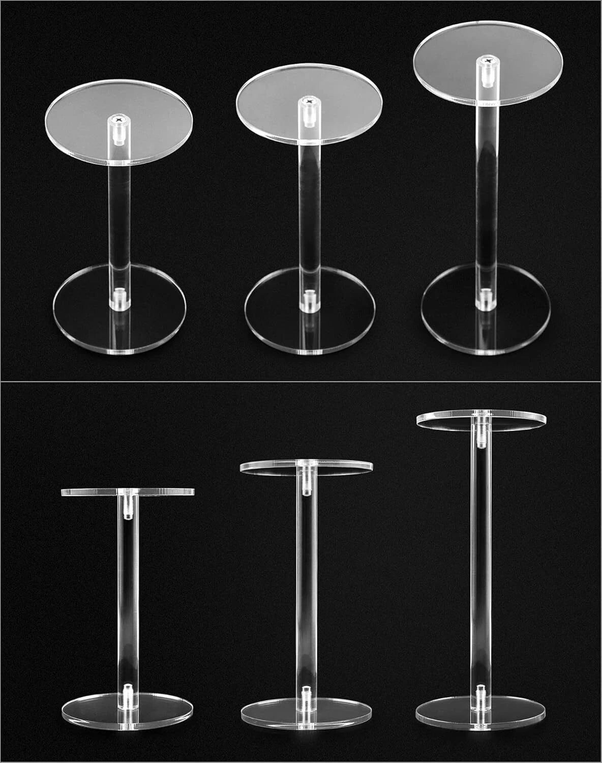 Set of 3 Round Acrylic Display Stands Pedestal Clear Risers