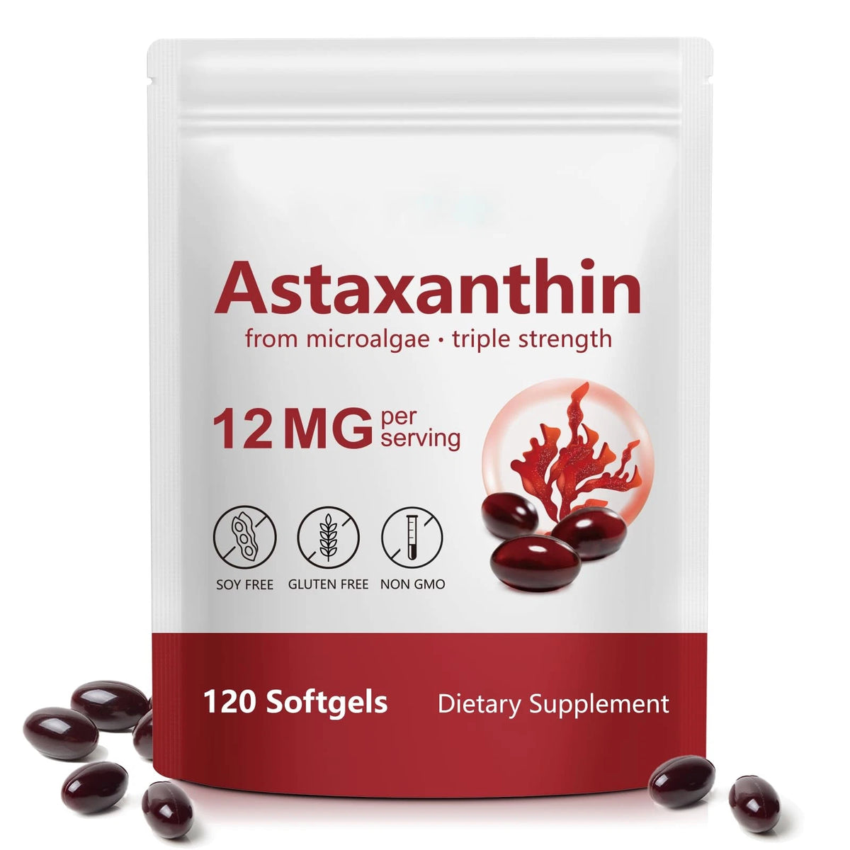 Astaxanthin 12mg Softgels for Health Supplements (Pack of 120)