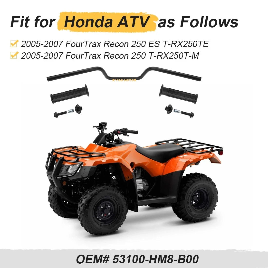 Handlebar & Grips w/ Bar End for Honda Recon 250 TRX250TM TRX250TE (2005–2007)
