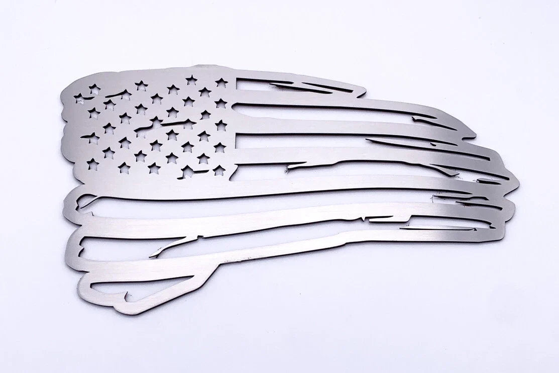 Distressed American Flag Decal Emblem Brushed Stainless Steel for Jeep Wrangler (2007–2018)