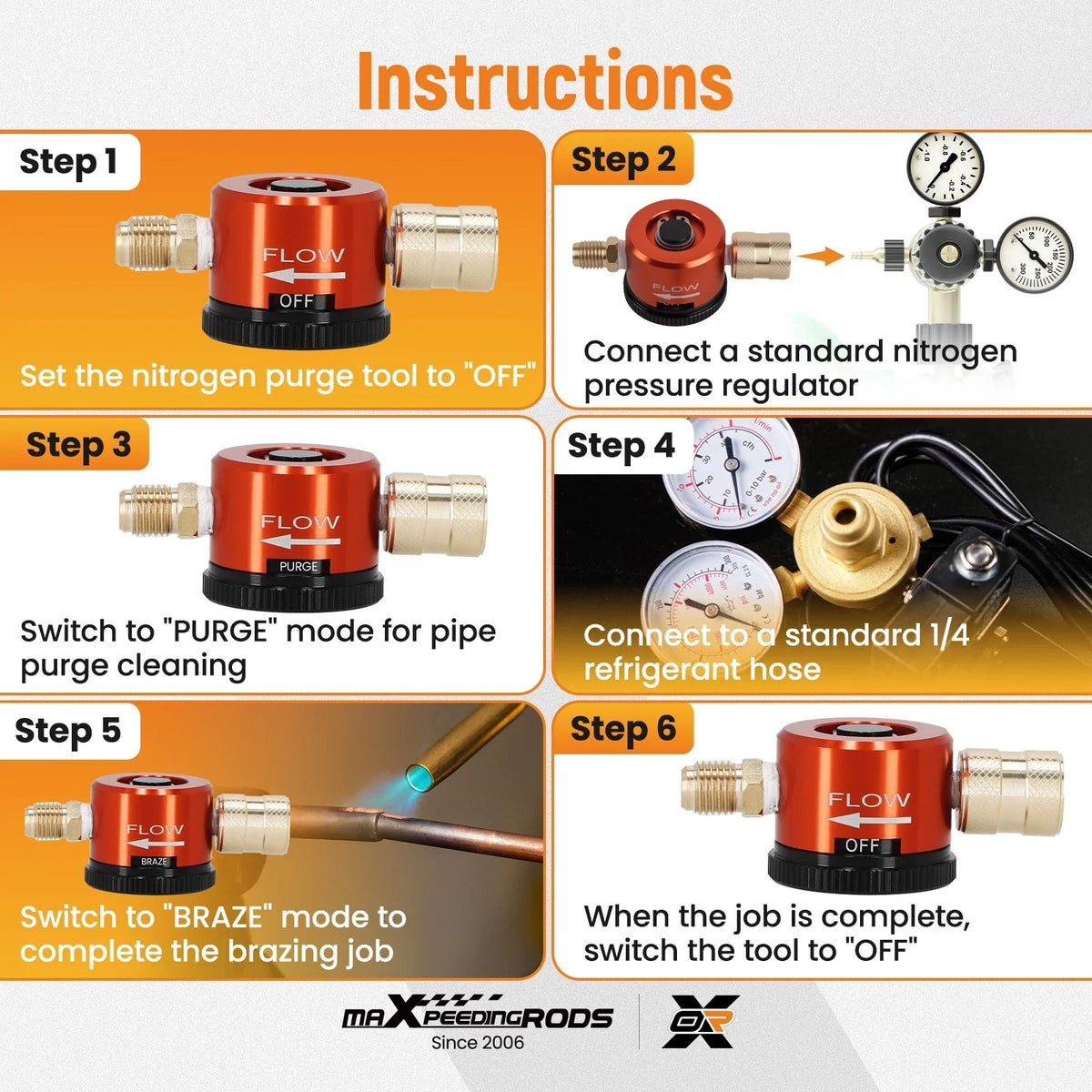 Brake System Nitrogen Purge Tool 50PSI Braze Regulator 3-Mode
