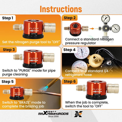 Brake System Nitrogen Purge Tool 50PSI Braze Regulator 3-Mode
