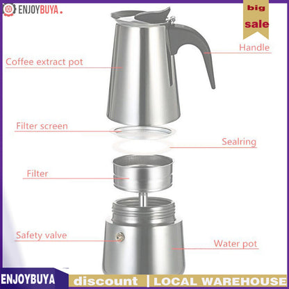 Stainless Steel Moka Pot Espresso Maker for 4 Cups (Electric)