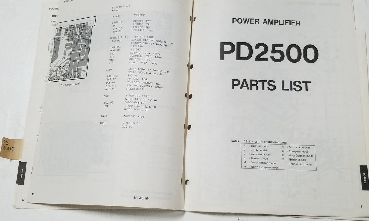 Yamaha PD2500 Power Amp Service Manual & Schematics (1975–1980)