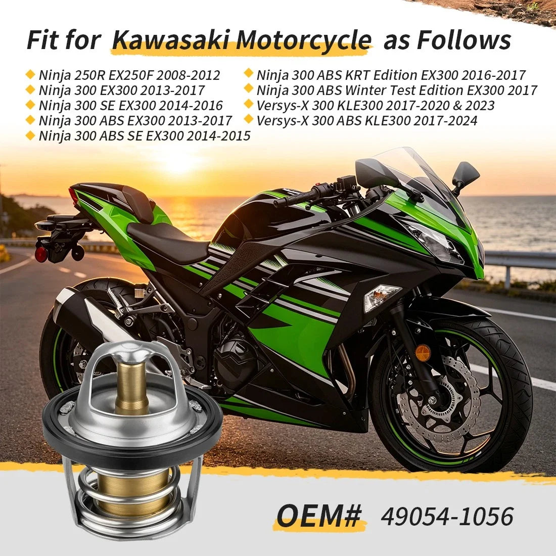 Thermostat for Kawasaki Ninja 250R EX250F, Ninja 300 EX300, Versys-X 300 KLE300 (2008–2023)