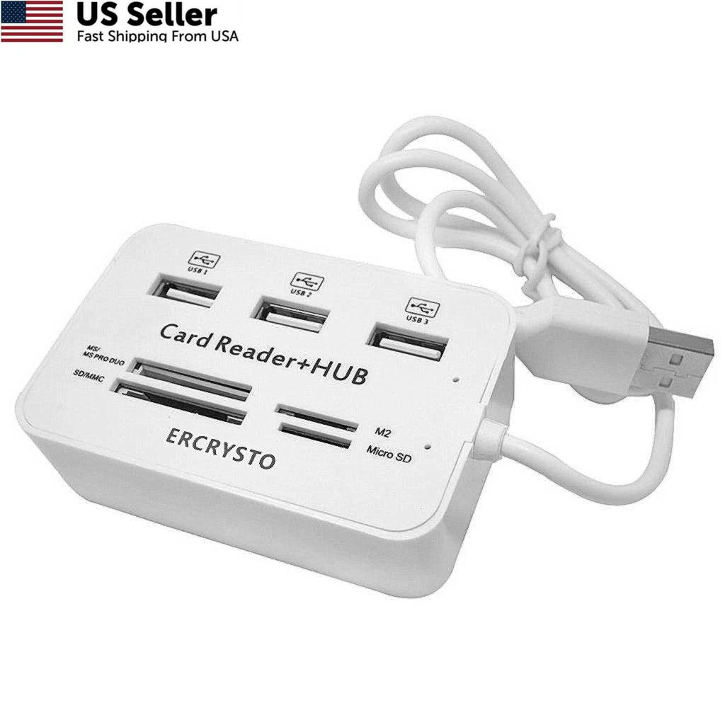 USB Hub Card Reader for Universal Use (3 Ports, 3-inch, 2-inch, 1-inch)