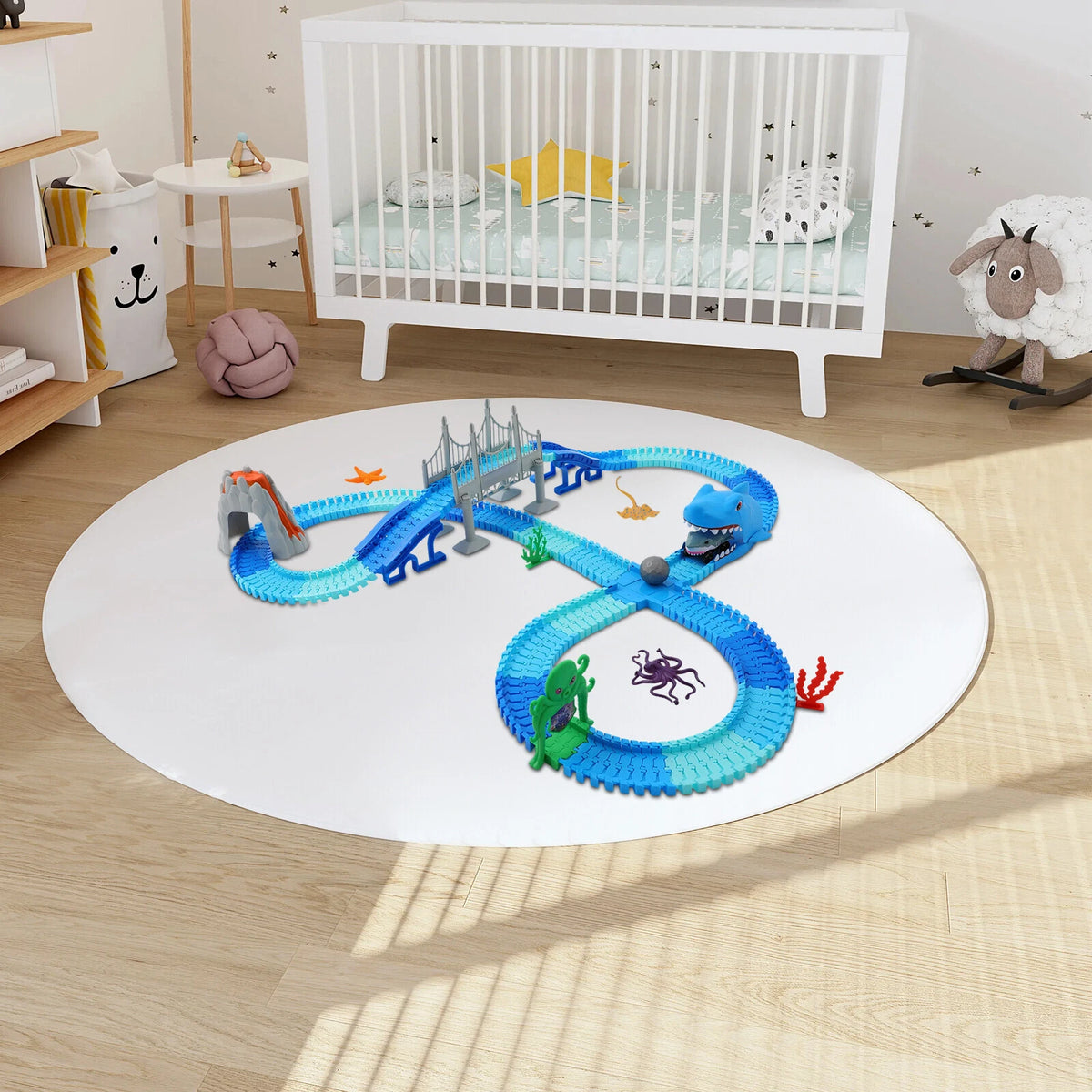 Shark Race Car Track Set for Kids - Ocean Theme (264 Pcs)
