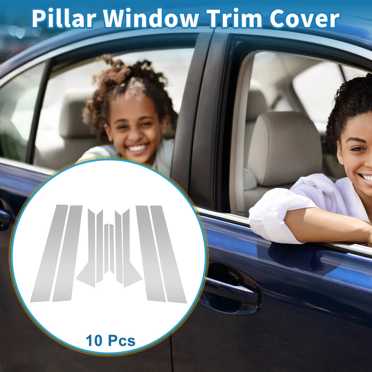 10pcs Door Pillar Window Trim for Ford Fiesta (2011–2015) Silver Tone