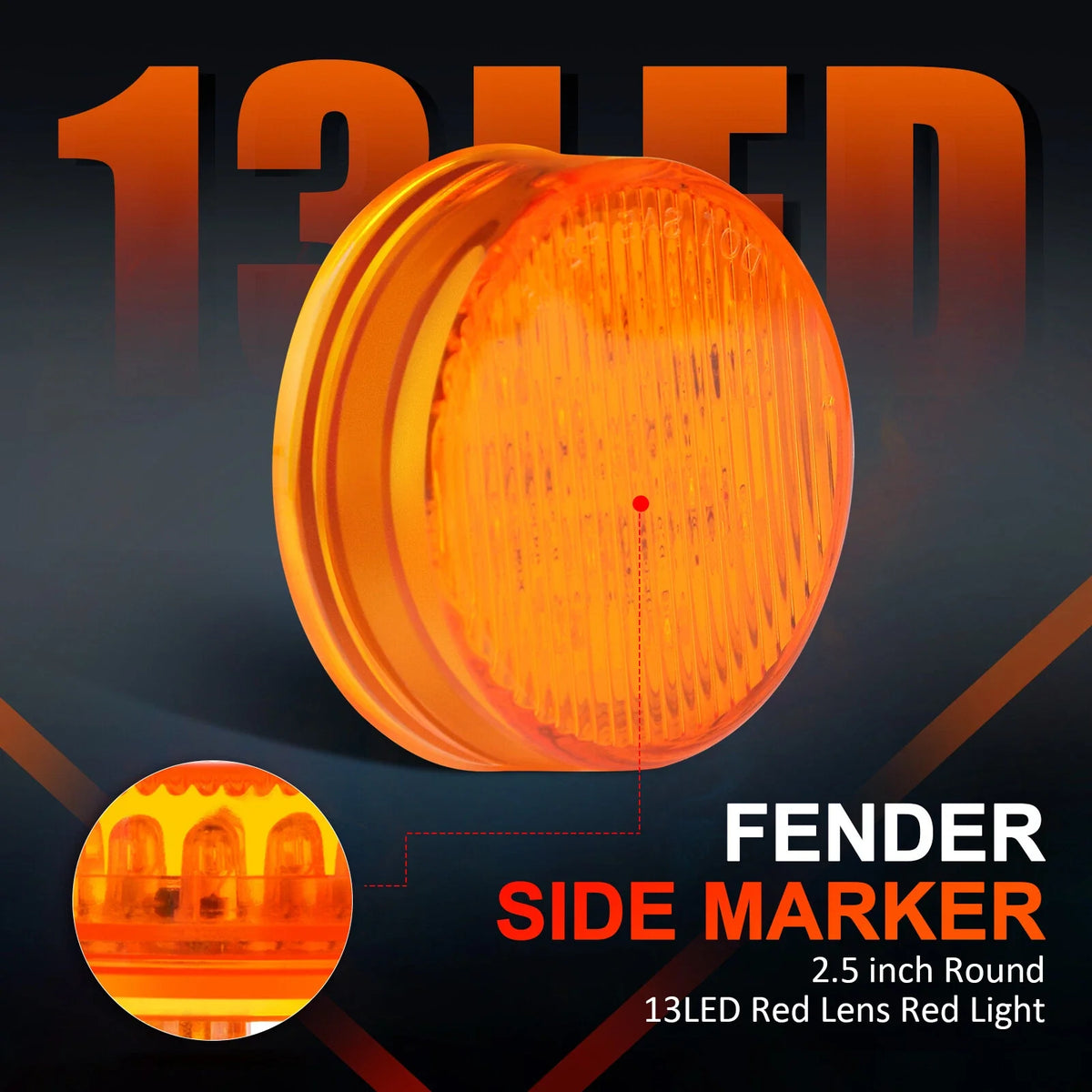 Set of 4 Yellow LED Round Side Marker Lights for Trailer Truck (2.5")