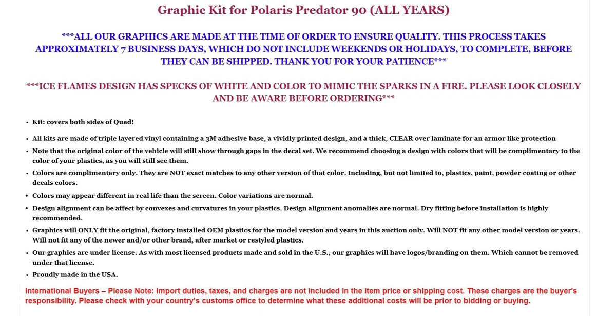 Graphic Stickers Decals for Polaris Predator 90 (All Years) Ice Flames R