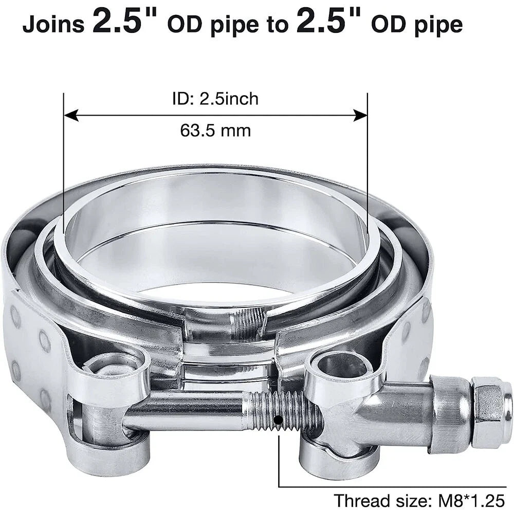 V Band Clamp Kit 2X 2.5 Inch Male Female Flange for Turbo Exhaust