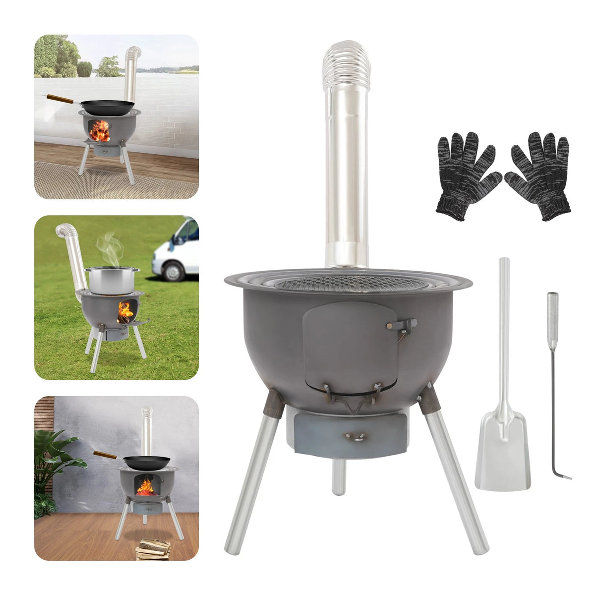 Portable Wood Burning Stove for Camping with Chimney Pipe