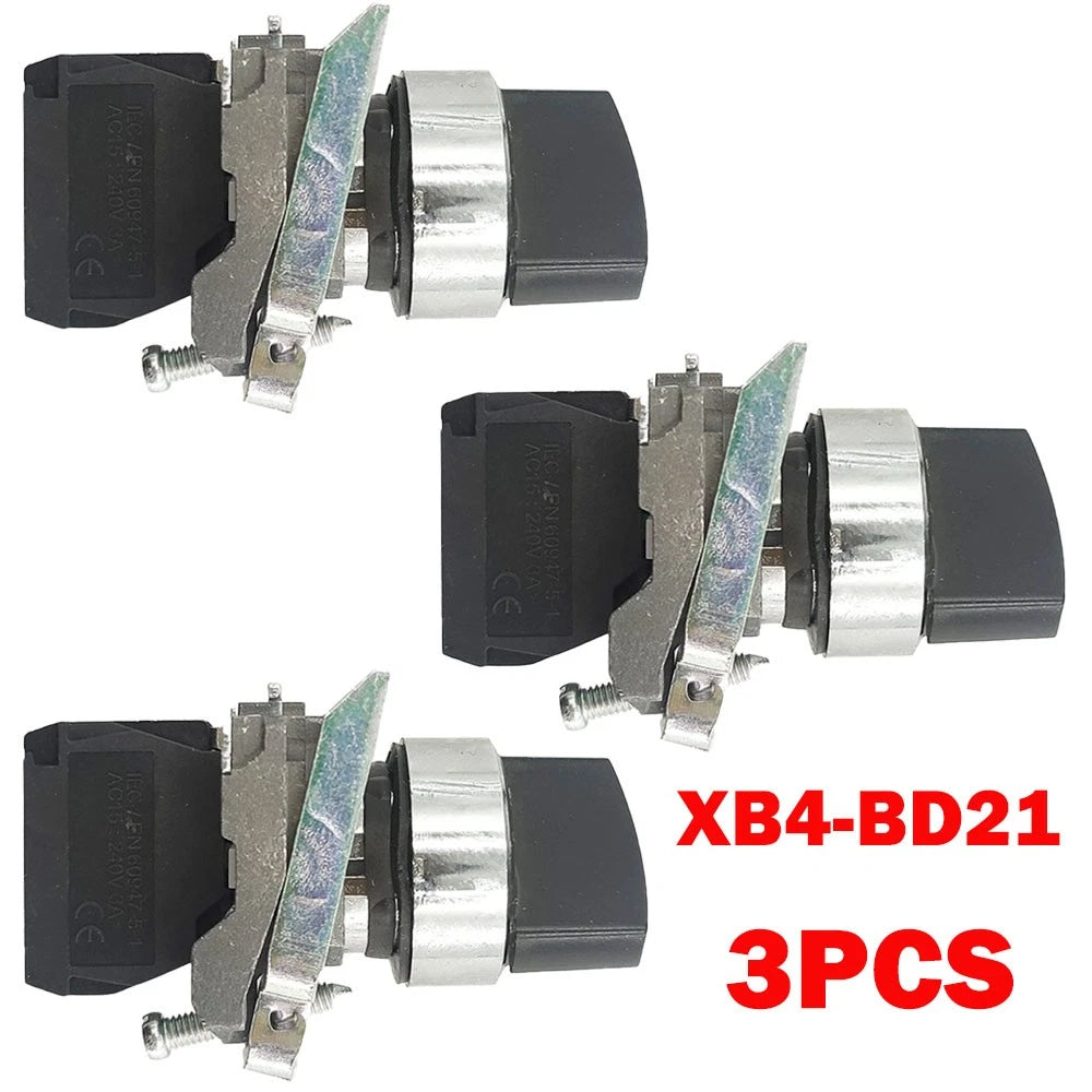 3Pcs Selector Switch Metal Black 22mm 2 Positions Stay Put for Automotive