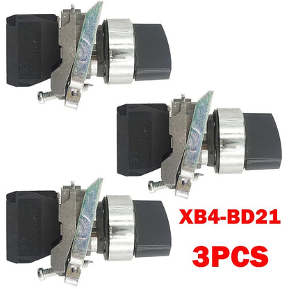 3Pcs Selector Switch Metal Black 22mm 2 Positions Stay Put for Automotive
